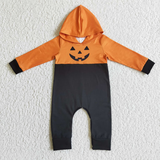 BLP0061 Pumpkin Smiling Print Baby Boys Halloween Hoodie Romper