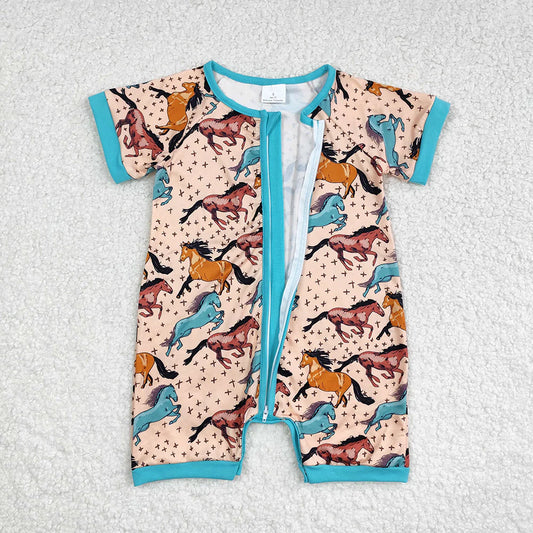 Baby Boys Horse Short Sleeve Zipprt Romper