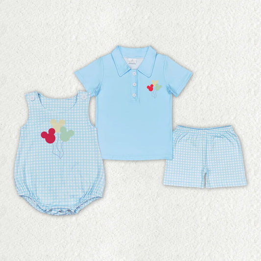 Baby Boys Blue Mouse Balloons Sibling Brother Rompers Clothes Sets）