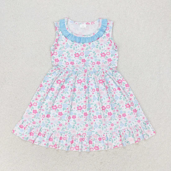 Baby Girls Blue Ruffle Sibling Sister Dresses Floral Shorts Clothes Sets
