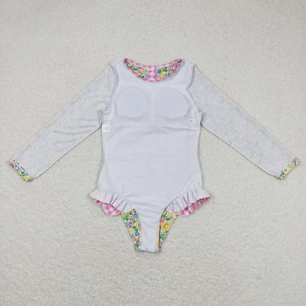 Baby Girls Summer Long Sleeve Flowers Bows One Piece Swimsuits