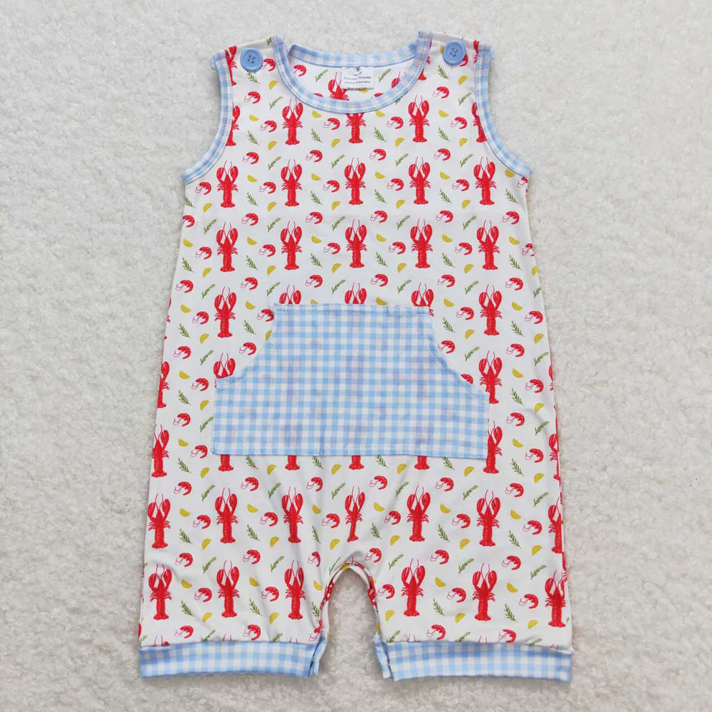 SR1137 Baby Infant Boys Crawfish Sleeveless Pocket Rompers