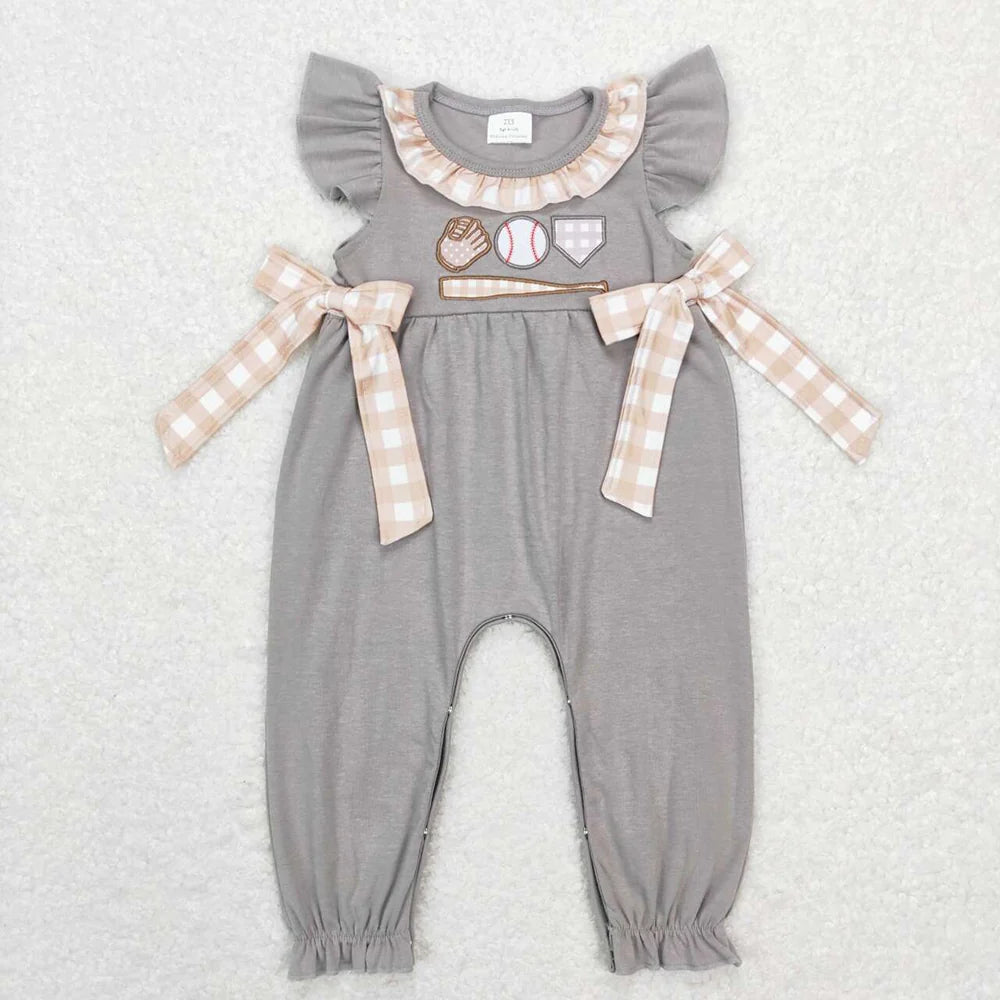 Sibling Baby  Girls Boys Baseball Embrodiery Outfit Dress and Romper