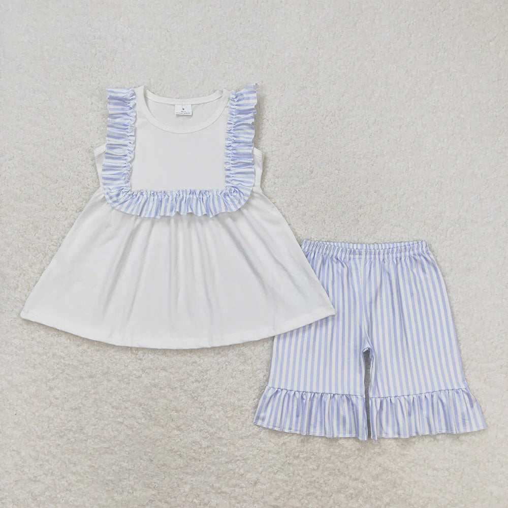 Sibling Baby Boys Girls White Stripes Short Clothes Set Rompers
