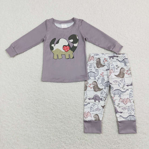 Baby Boys Valentine Dinosaur Long Sleeve Top Pants Outfit