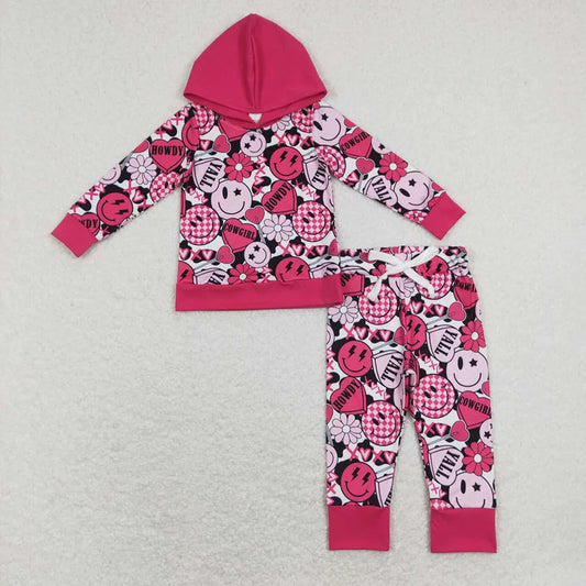 Baby Girls Valentines Heart Face Hoodie Top with Jogger Outfit