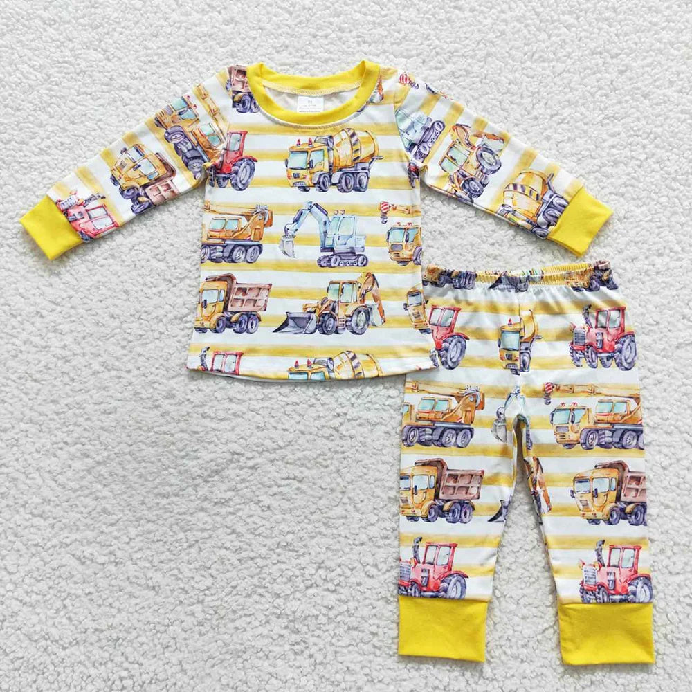 Baby Boys  Constrcution Striped Long Sleeve Pajama Set