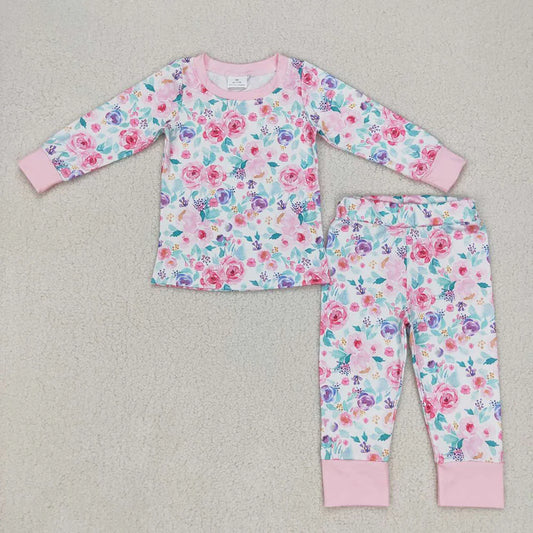 Baby Girls Pink Lavender Flowers Pants Jammies Pajamas Clothes Sets