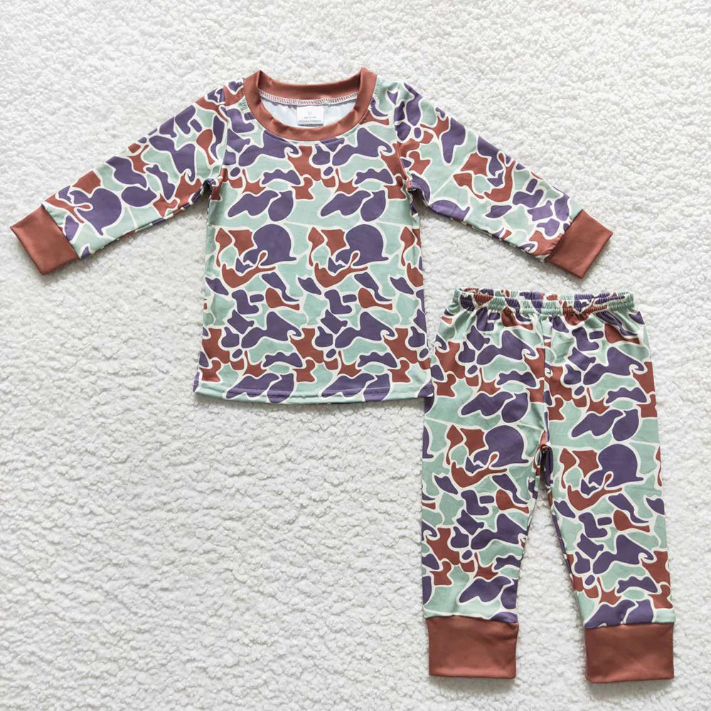 Baby Boys Green Camo Long Sleeve Top Pants Pajams Clothes Sets