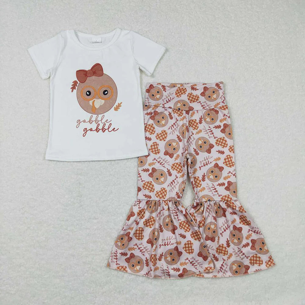 Baby Girls Thanksgiving Gobble Turkey Tee Shirt Bell Pants Clothing Sets
