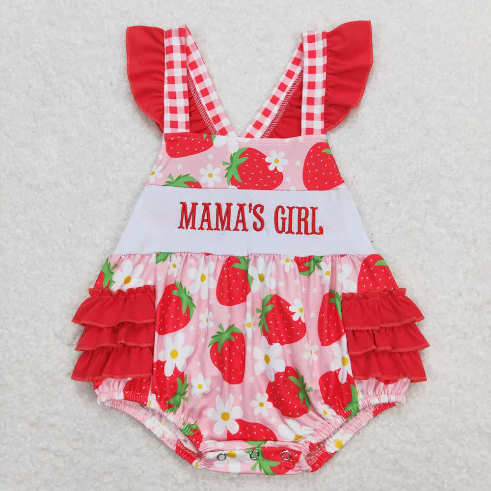 Baby Girls Mama's Girl Strawberry Rompers Sibling Sister Clothes Sets