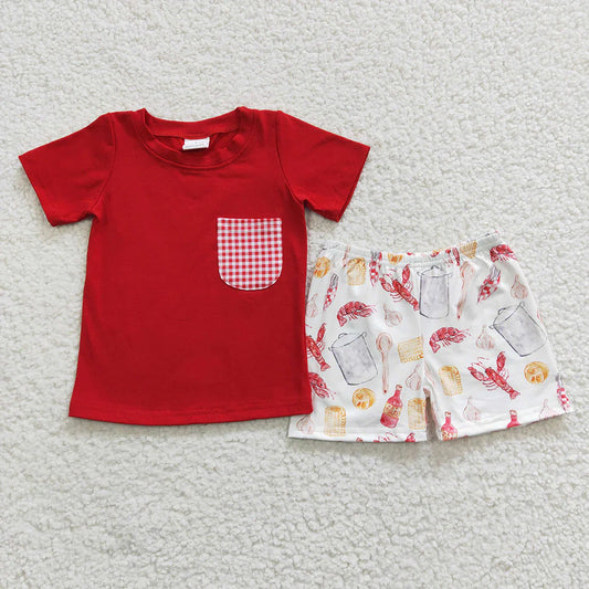 BSSO0250 Red Pocket Top Crayfish Shorts Baby Boys Summer Sets