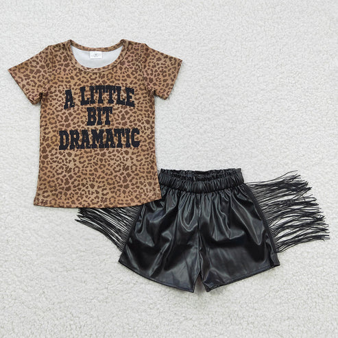 Baby Girls Dramatic Leopard Top Tassel Leather Shorts Outfit