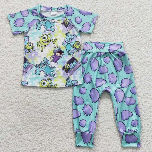 Baby Boys Cartoon Monster Short Sleeve Top Pants Outfit