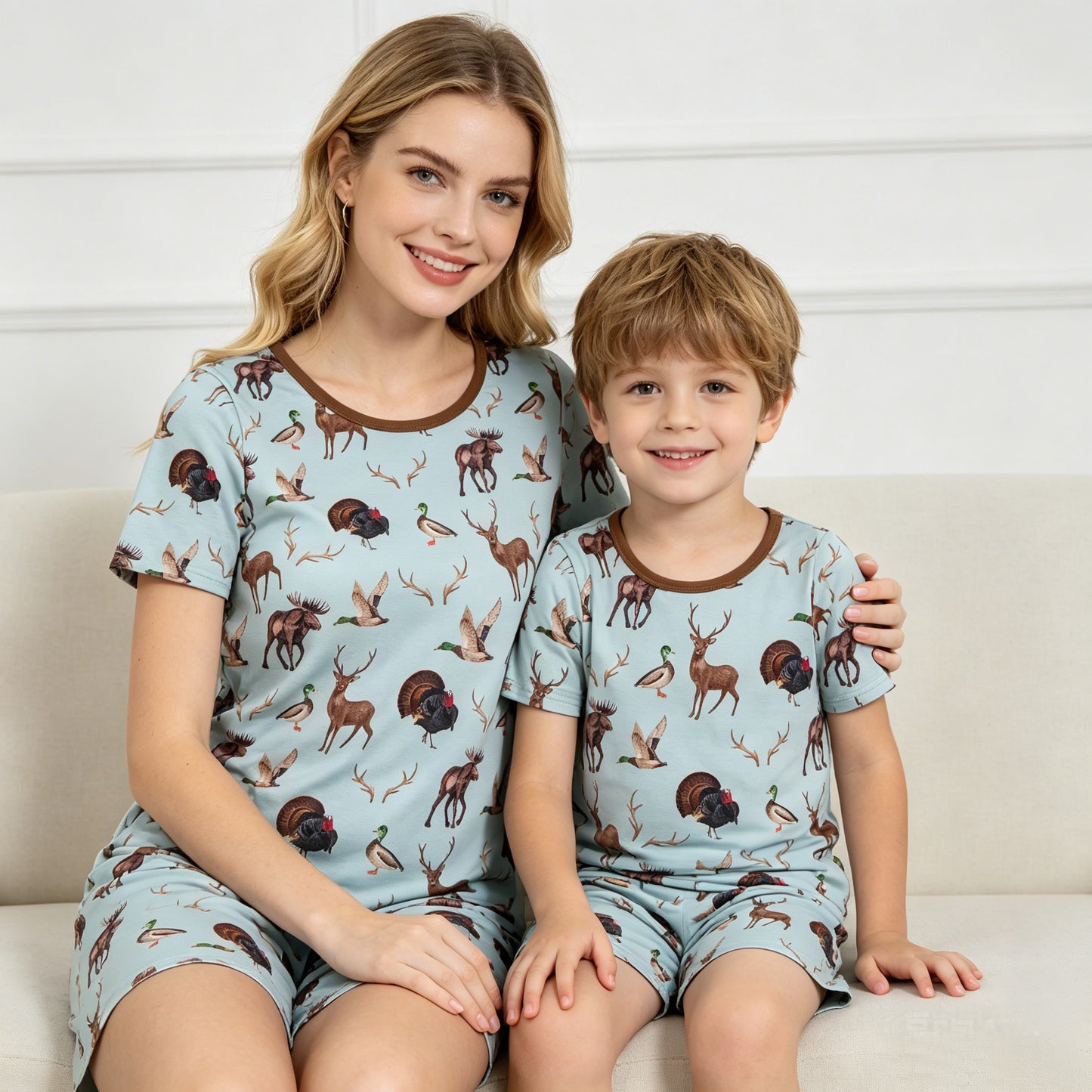 Mama and Me Turkey Deer Ducks Top Shorts Hunting Pajamas Sets