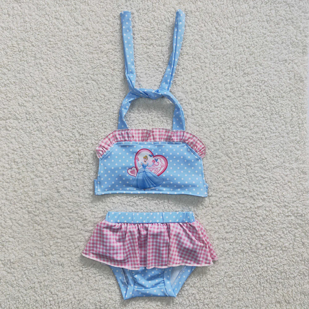 Baby Girls 2pcs Summer Princess Blue Color Swimsuits