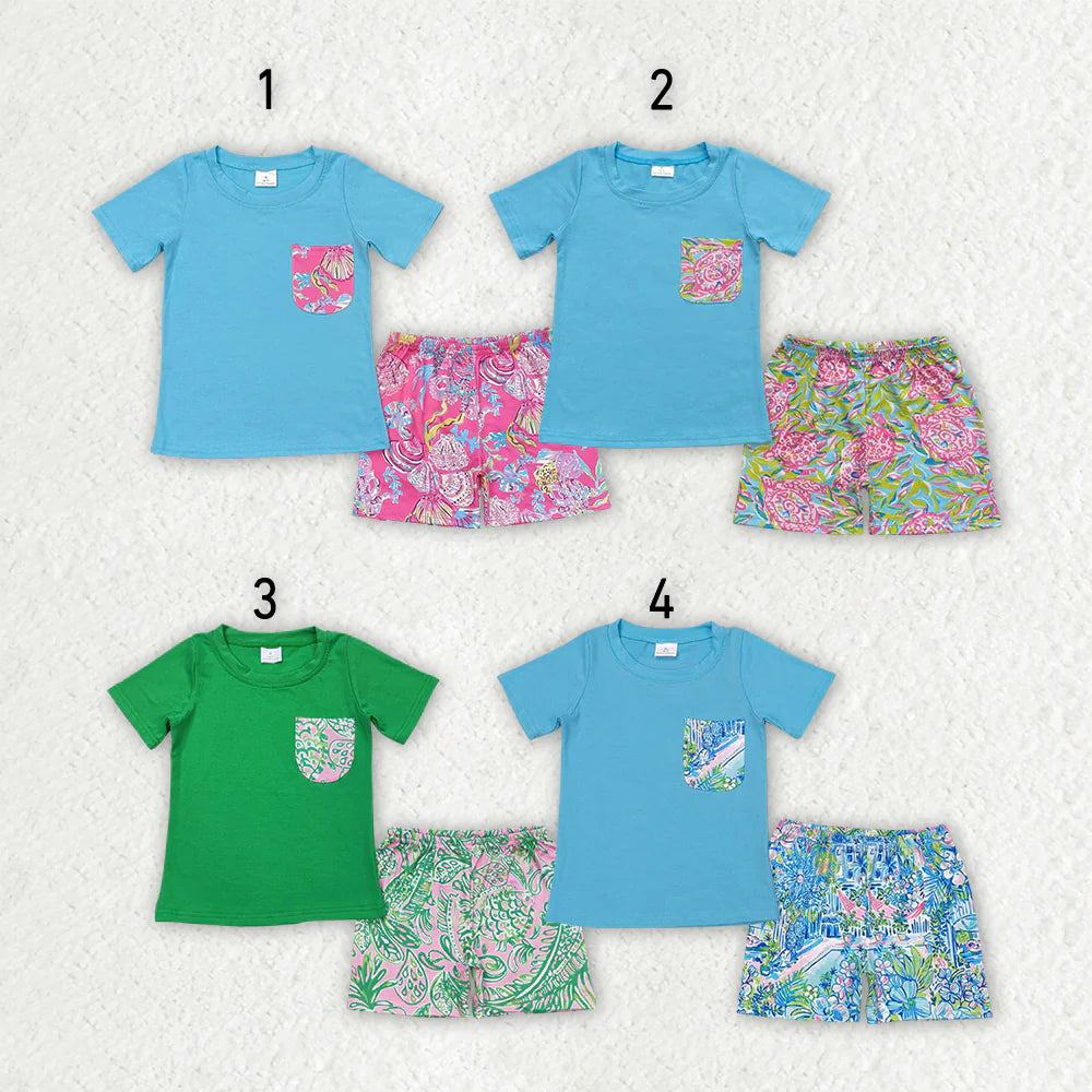 Sibling Baby Boys Pocket Tee Shirts Tops Sea Shorts Outfits