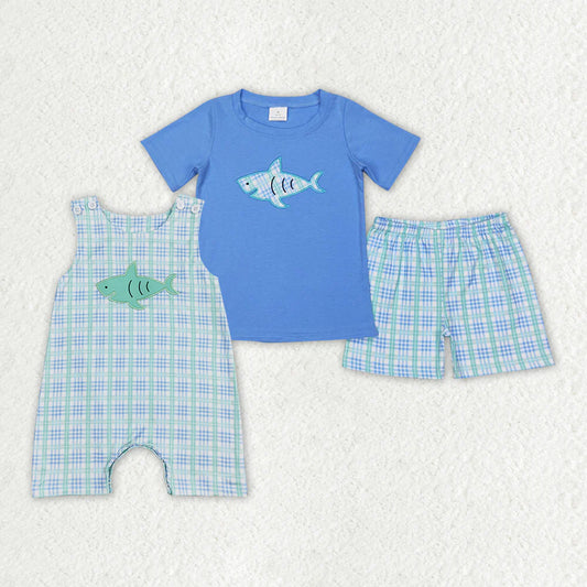Sibling Baby Boys Blue Shark Rompers Summer Shorts Outfit