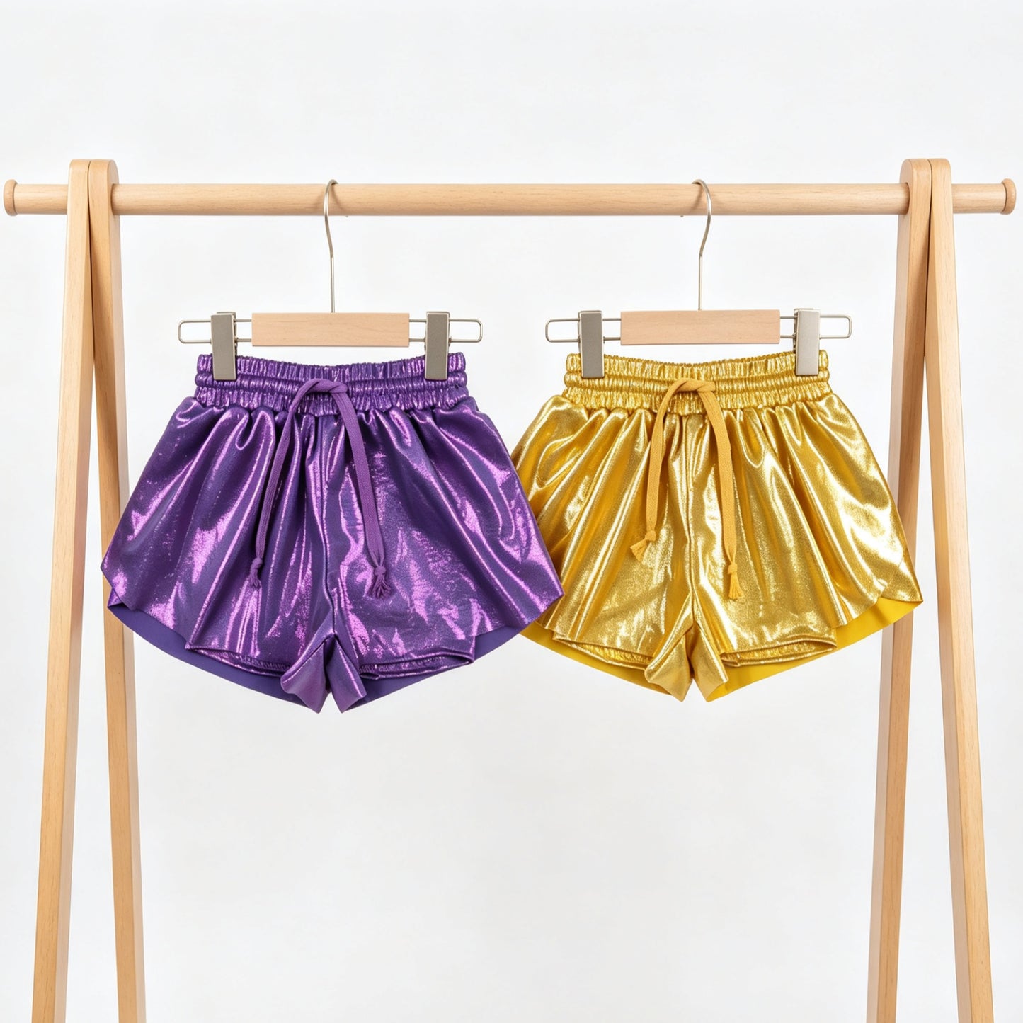 Baby Girls Sibling Leather Yellow Purple Ruffle Shorts Bottoms