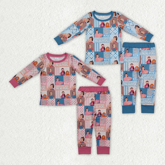 Sibling Baby Girls Boys English Teacher Checkered Long Sleeve Pajama Set
