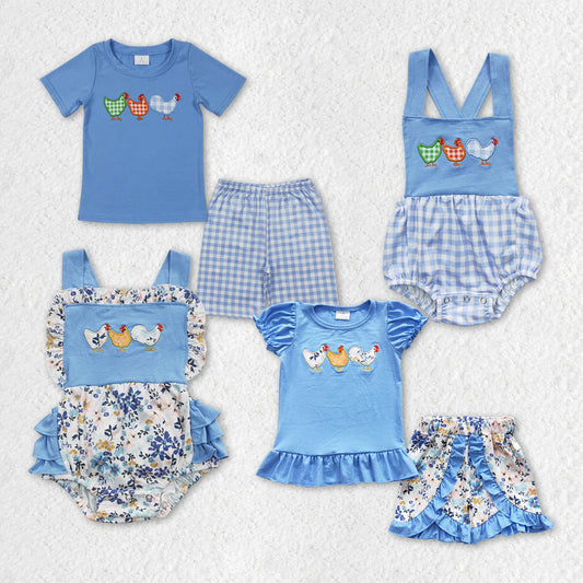 Sibling Boys Baby Girls Chicken Summer Rompers Clothes Sets