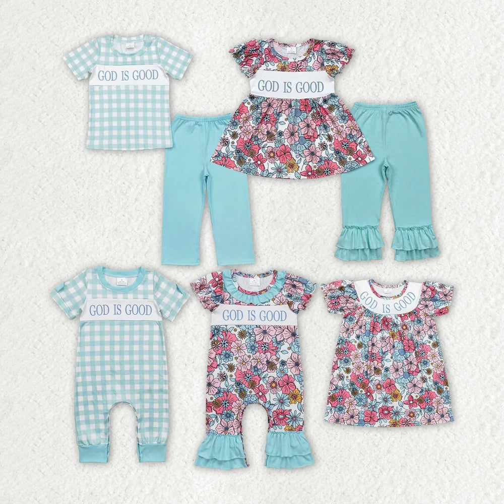 Sibling Baby Girls Boys God is Goos Floral Outfit Dress Romper