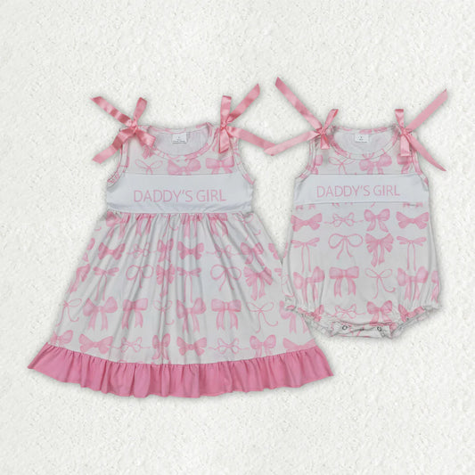 Sibling Baby Girls Daddy's Girl Bows Rompers Dresses