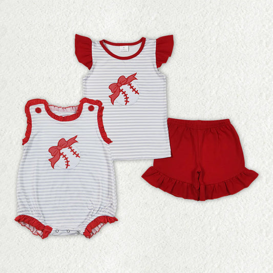 Sibling Baby Girls Bow Baseball Rompers Clothes Sets