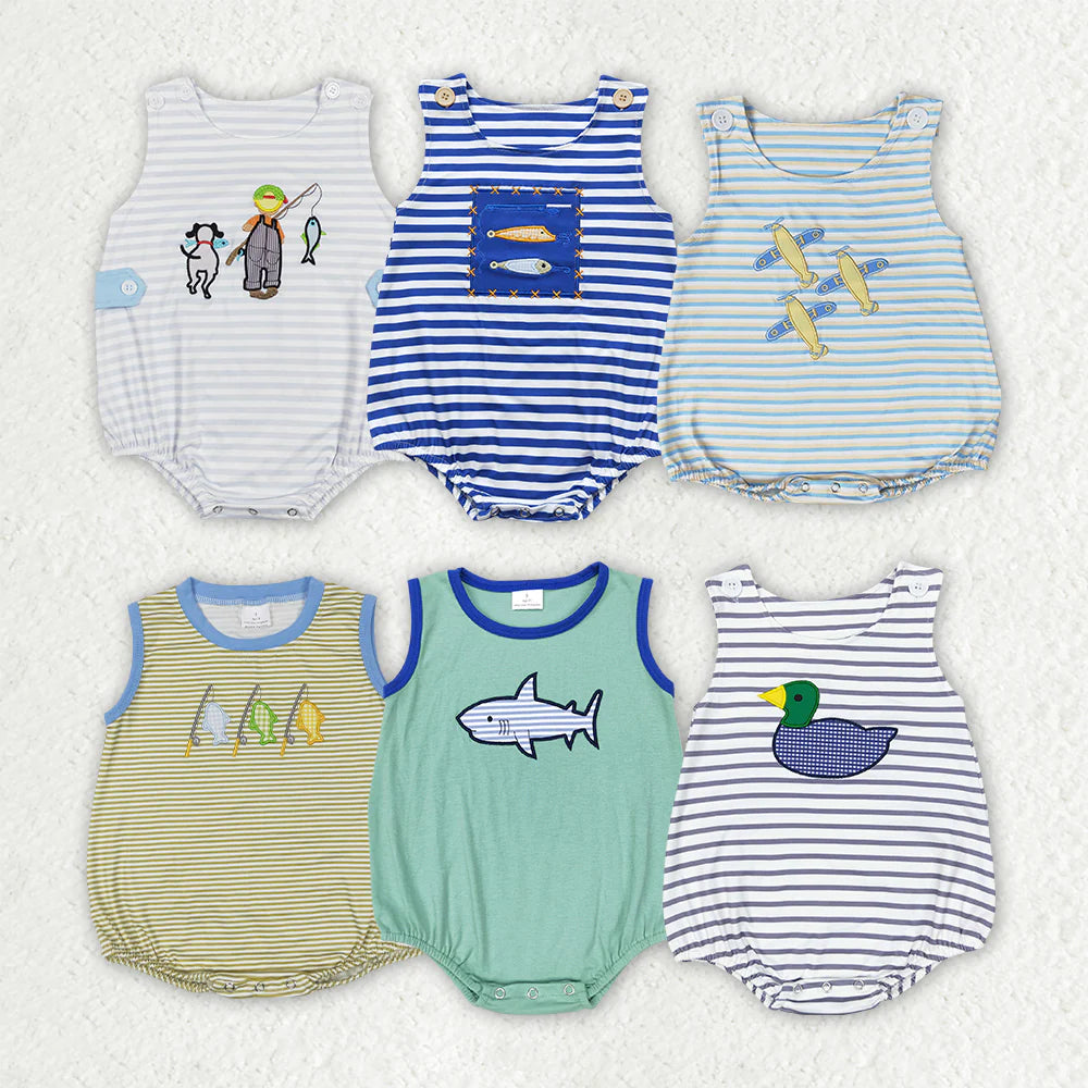 Sibling Baby Infant Boys Cute Embroidery Summer Sleeveless Rompers