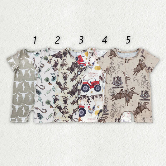 Sibling Baby Boys Western Buttons Summer Rompers