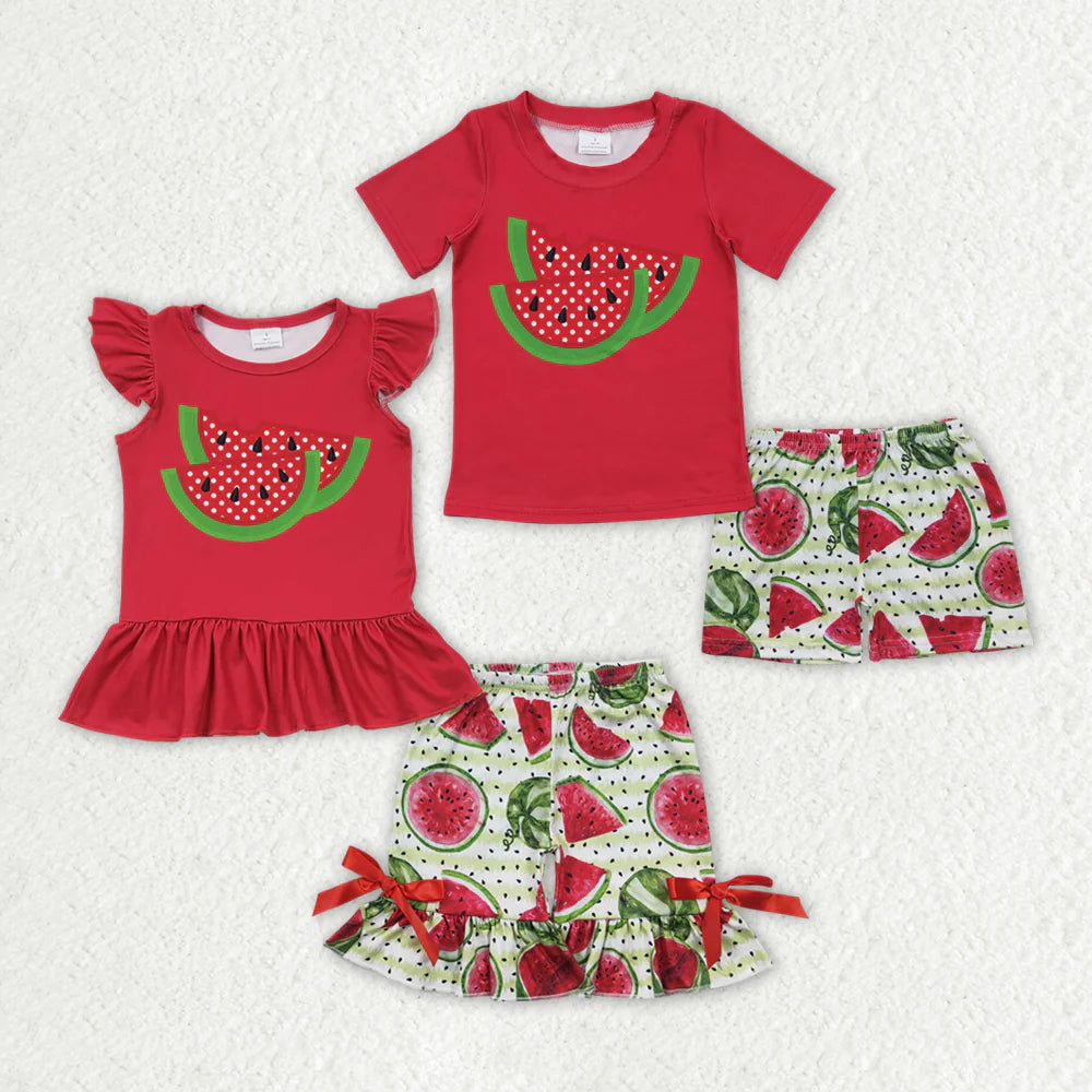 Sibling Boys Baby Girls Watermelon Summer Shorts Sets