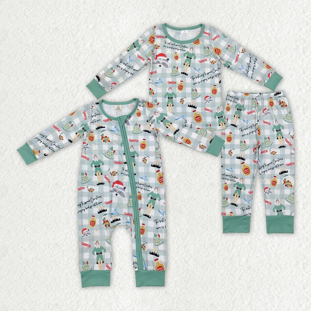 Sibling Baby Boys Christmas Checked Pajama Set and Zipper Romper