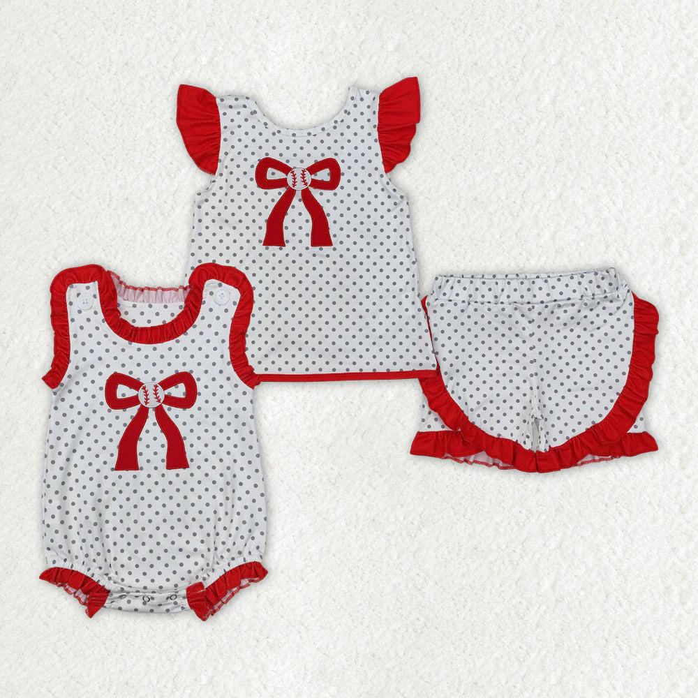 Sibling Baby Girls Baseball Bow Rompers Clothes  Outfit