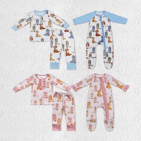 Sibling Baby Girls Boys  Western Boots Pajama Set Romper