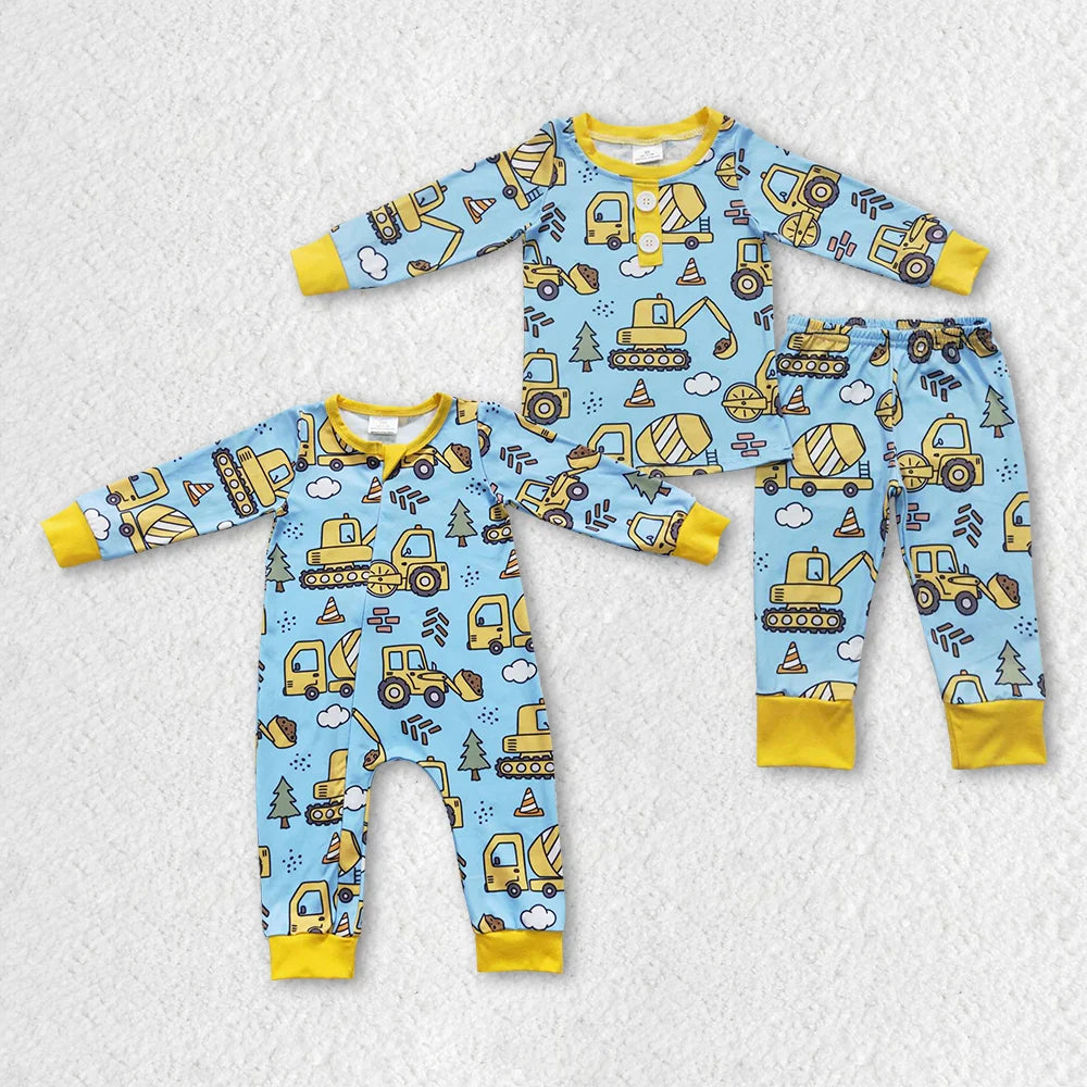 Sibling Baby Boys Construction Long Sleeve Pants Pajama Set
