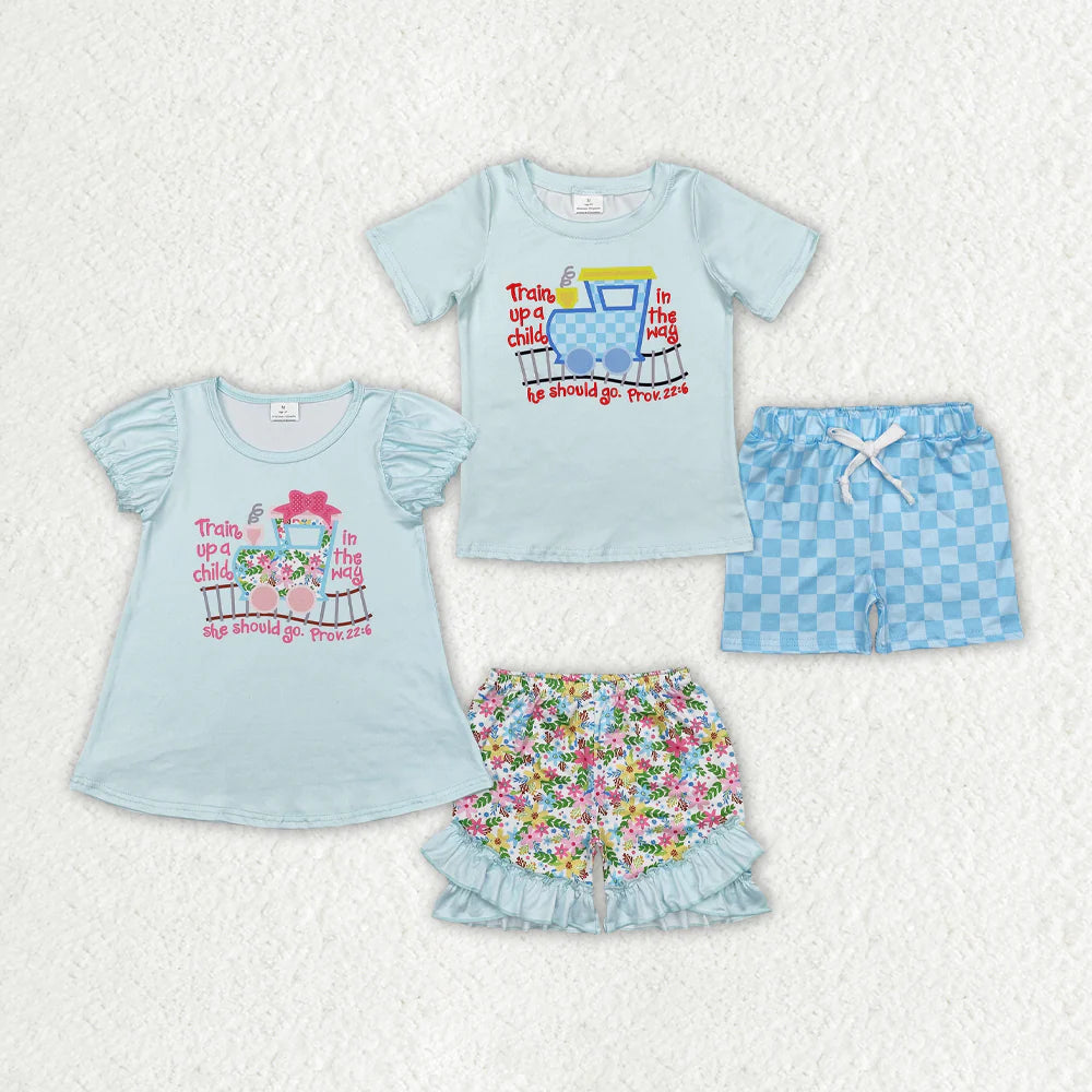 Sibling Boys Baby Girls Train Top Shorts Outfits Clothes Sets
