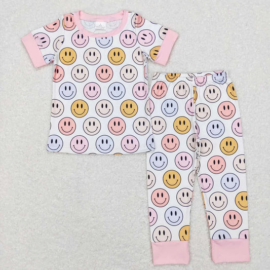 Baby Girls Pink Smile Short Sleeve Top Pants Pajama Set