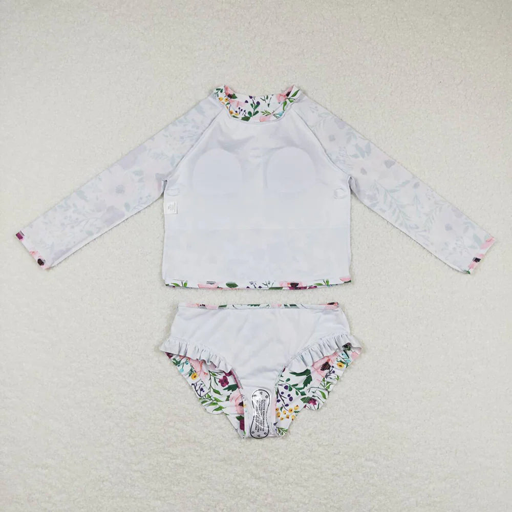 Baby Girls Flowers Long Sleeve Top 2pcs Swimsuits