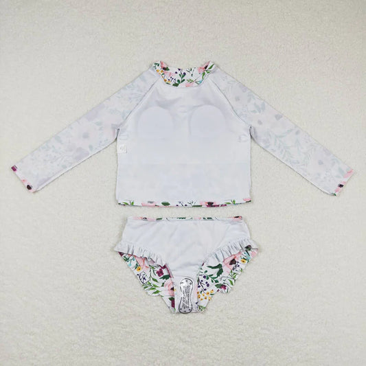 Baby Girls Flowers Long Sleeve Top 2pcs Swimsuits