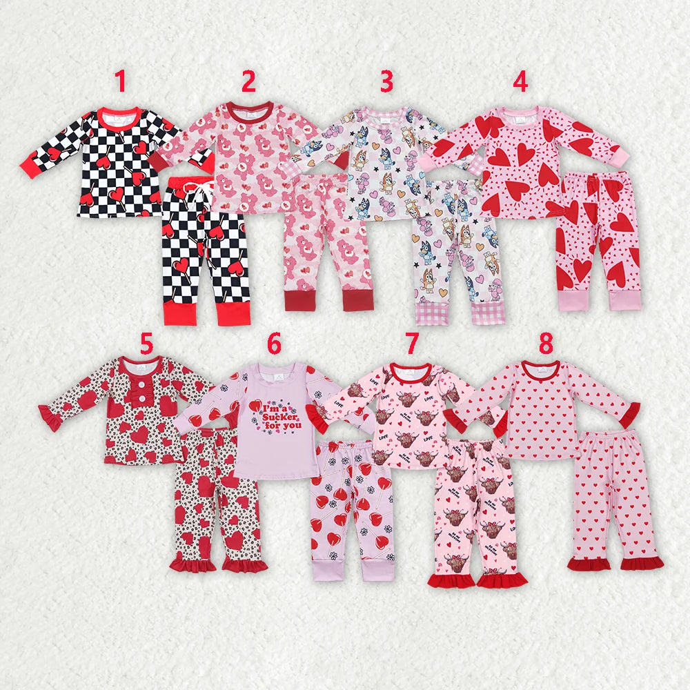 Sibling Baby Girls Valentines Long Sleeve Top Pants Pajama Set