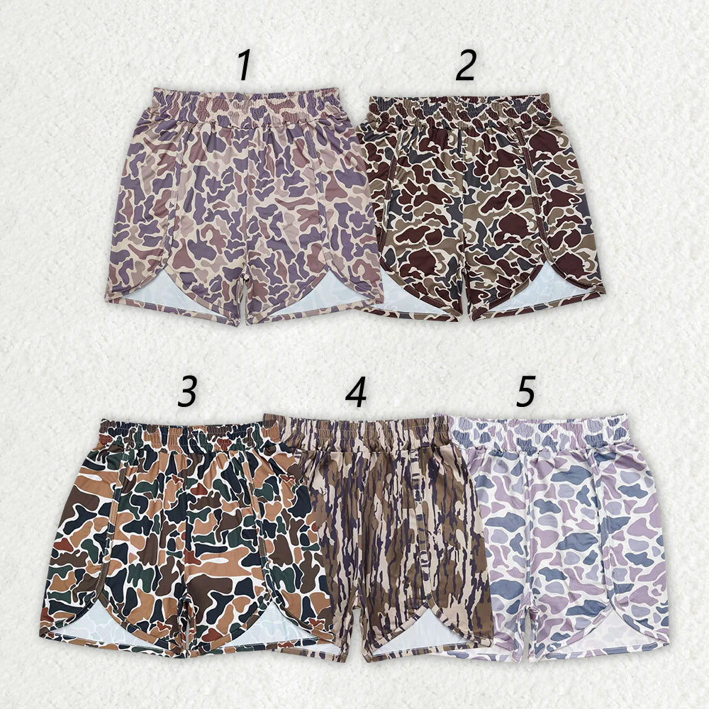 Women Camo Print Running Shorts - 5 Colors Elastic Waist Athletic Shorts with Pockets