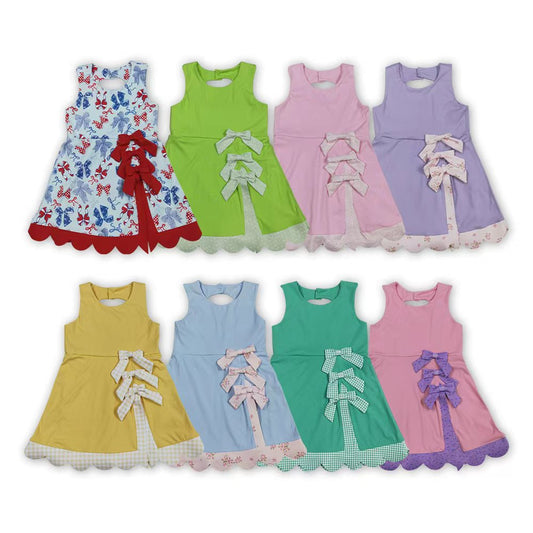 8 Colors Sleeveless Bows Shorts Baby Girls Scallop Knee Length Dresses Sisters Wear