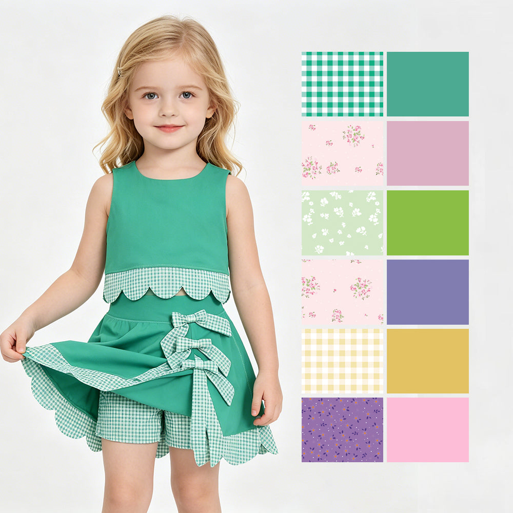 6 Colors Tank Top Bows Skort Baby Girls Yoga Scallop Clothes Set Sisters Wear