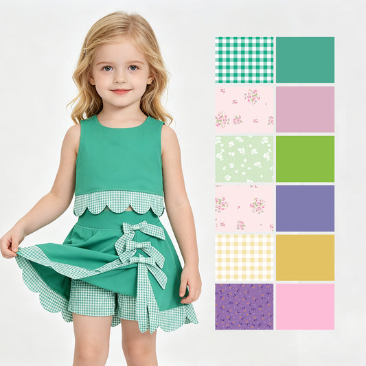 6 Colors Tank Top Bows Skort Baby Girls Yoga Scallop Clothes Set Sisters Wear